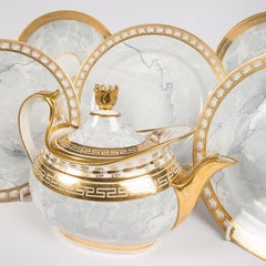 Antique Worcester Marbled Grey Teapot with Part Tea Service