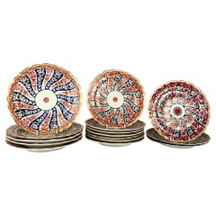 15pcs Antiguo Worcester Porcelana Platos Reina Charlotte Patrón Inglaterra C-1790