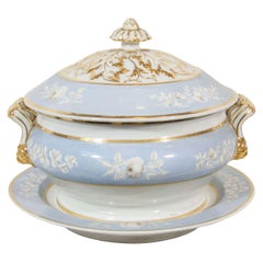 Antique Worcester Porcelain Soup Tureen Painted Baby Blue Circa 1820