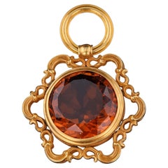 Antique Wordley Allsopp & Bliss 14K Gold Citrine Glass Pendant, Circa 1910