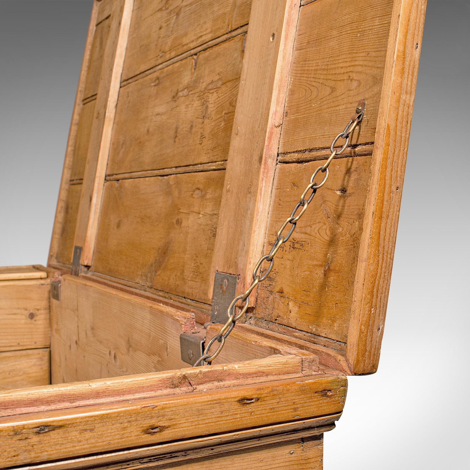 Coffre de travail antique anglais, pin, coffre à outils, bougeoir, victorien, vers 1900 en vente 3
