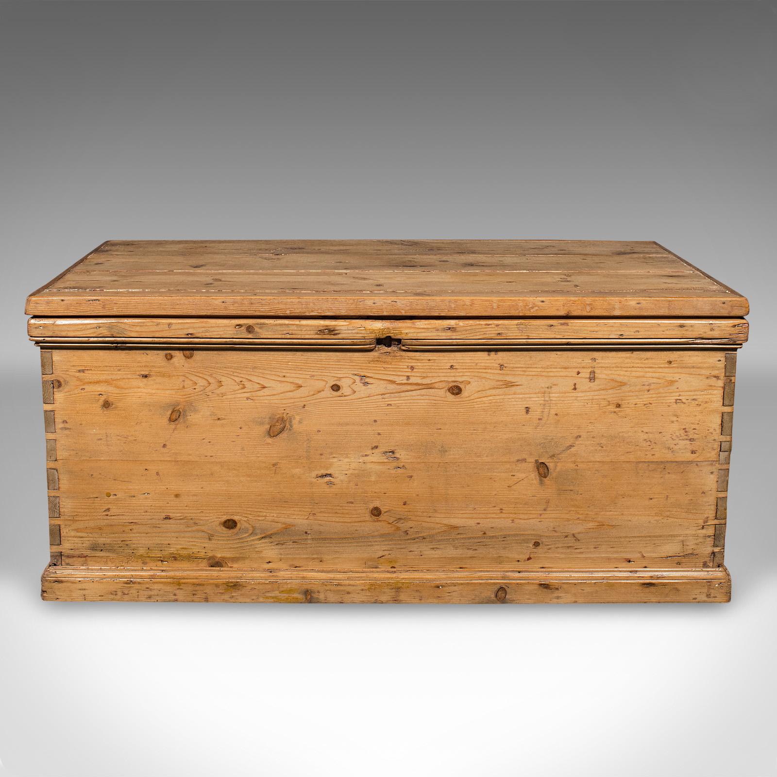 Late Victorian Antique Work Chest, English, Pine, Tool Trunk, Candlebox, Victorian, Circa 1900 For Sale