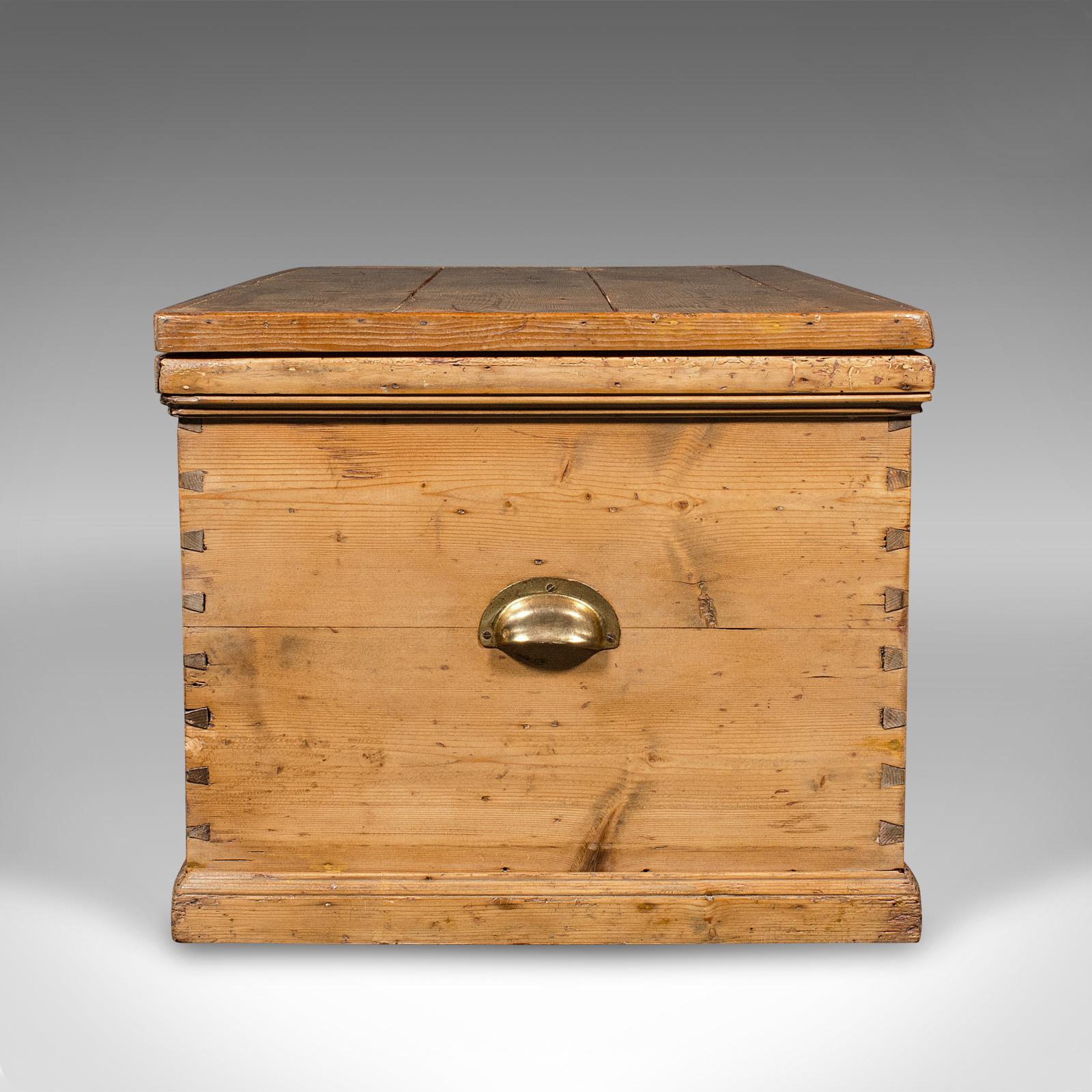 British Antique Work Chest, English, Pine, Tool Trunk, Candlebox, Victorian, Circa 1900 For Sale