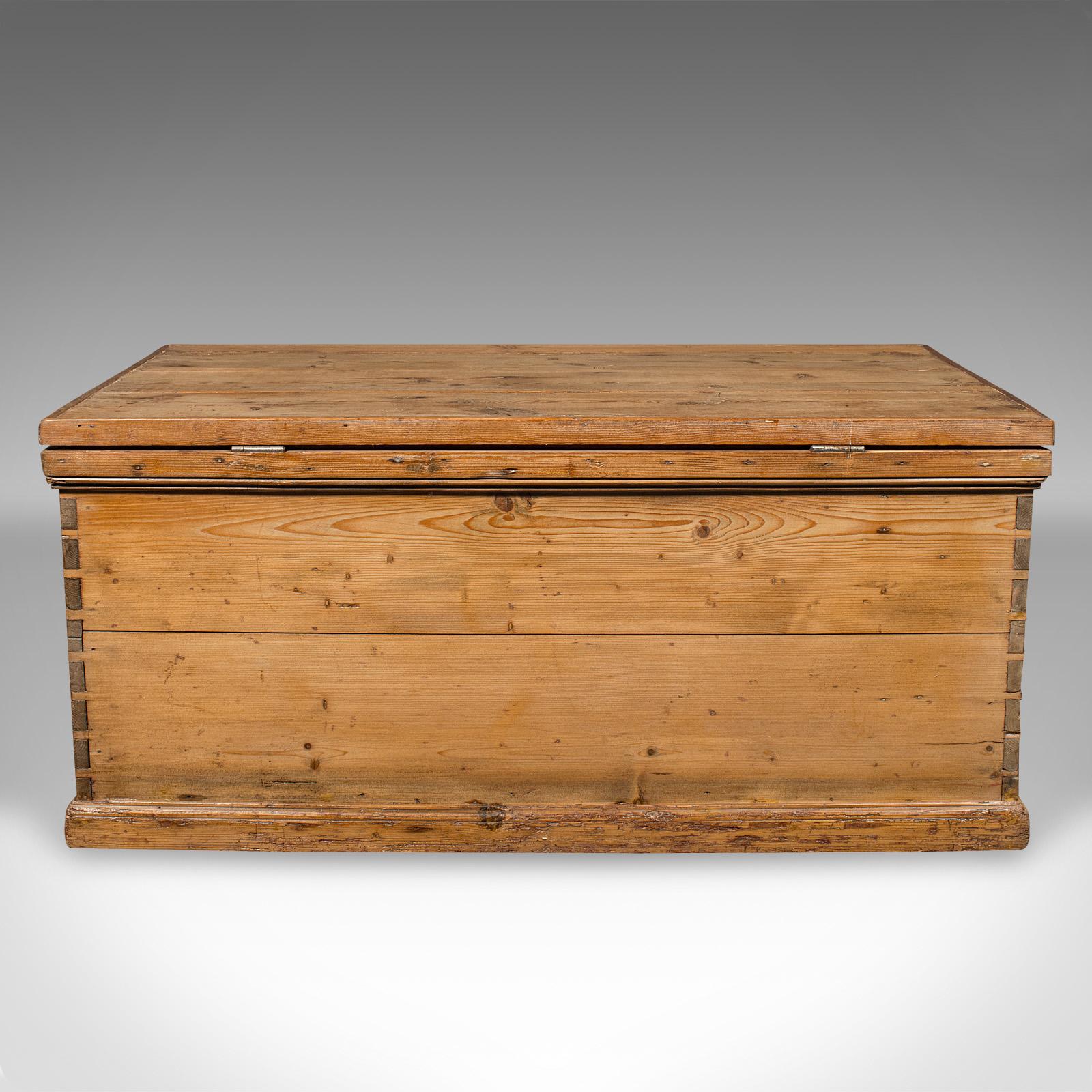 19th Century Antique Work Chest, English, Pine, Tool Trunk, Candlebox, Victorian, Circa 1900 For Sale