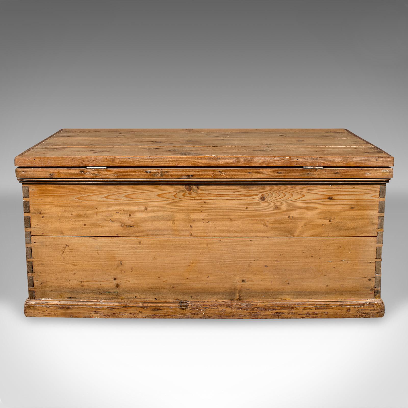 19th Century Antique Work Chest, English, Pine, Tool Trunk, Candlebox, Victorian, Circa 1900