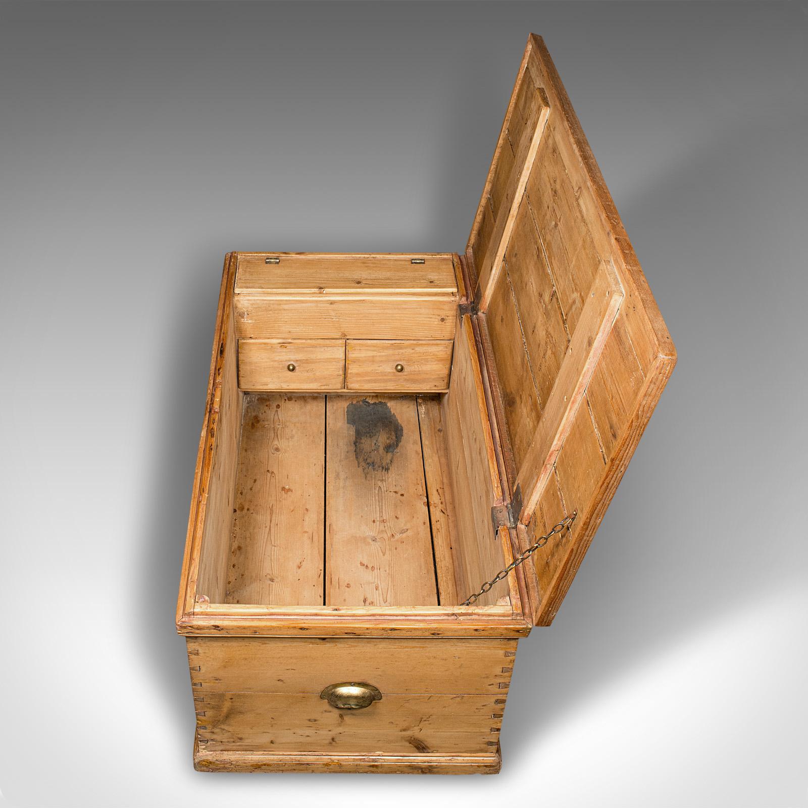 Antique Work Chest, English, Pine, Tool Trunk, Candlebox, Victorian, Circa 1900 For Sale 3