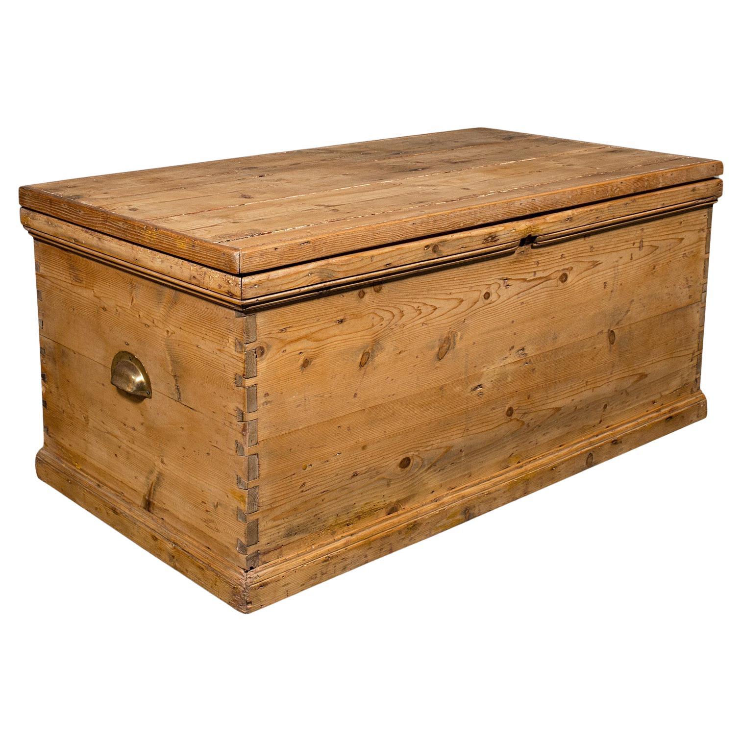 Antique Work Chest, English, Pine, Tool Trunk, Candlebox, Victorian, Circa 1900