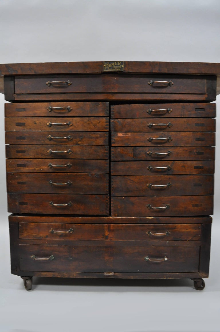 Antique Work Table 17 Drawers Watchmakers Drafting File Homer
