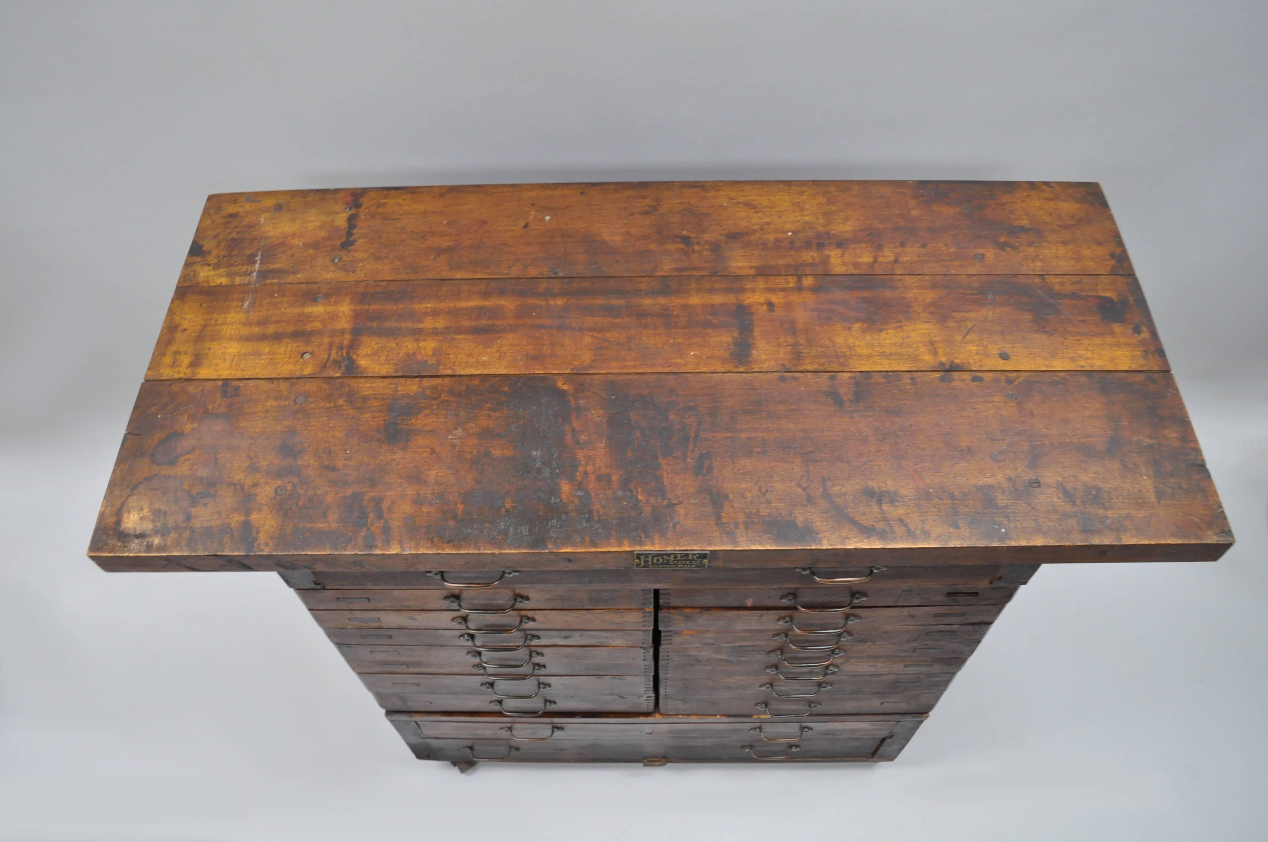 Industrial Antique Work Table Cabinet 17 Drawers Watchmakers Drafting File Homer, Boston Ma