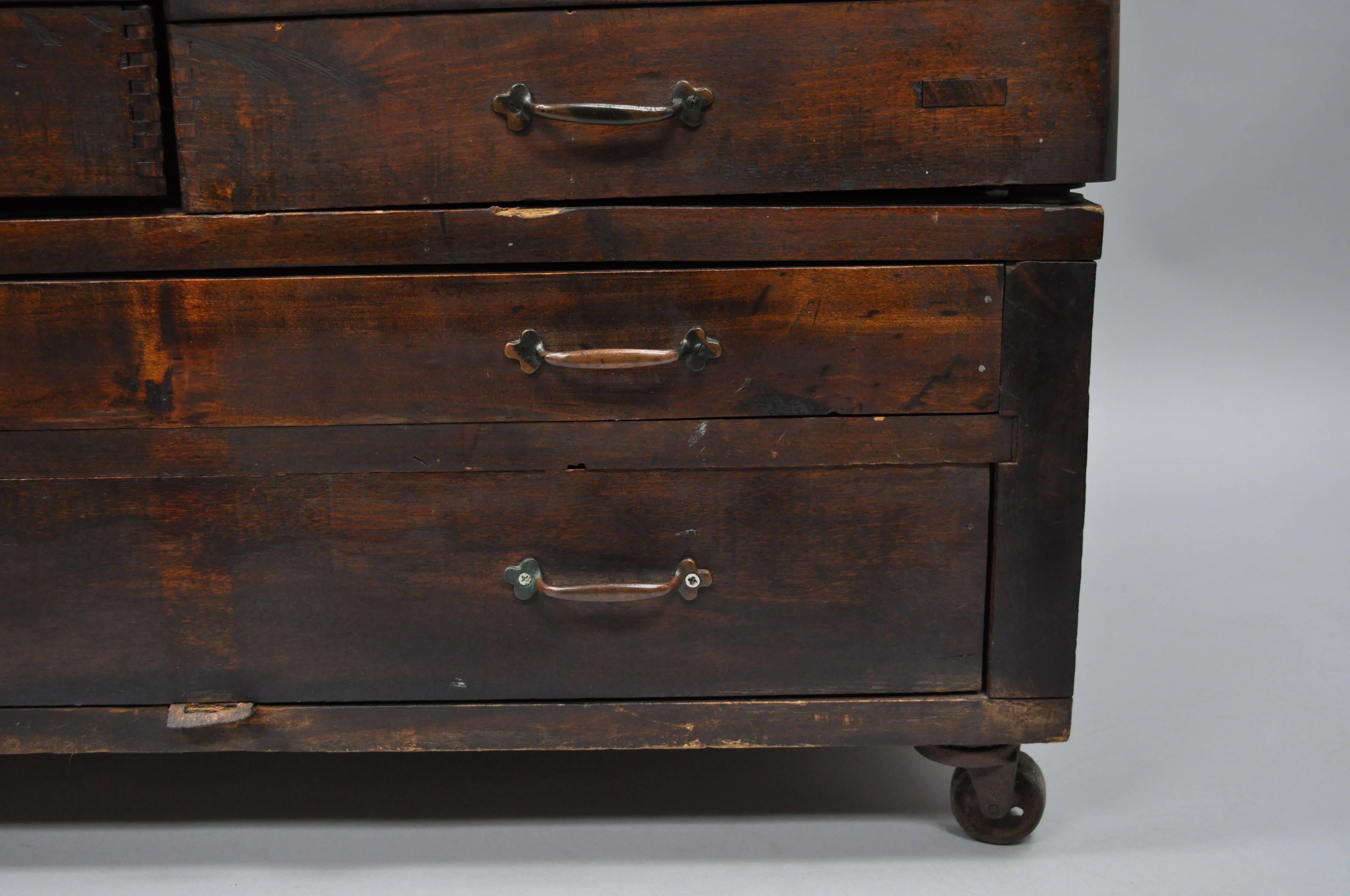 Antique Work Table Cabinet 17 Drawers Watchmakers Drafting File Homer, Boston Ma In Good Condition In Philadelphia, PA