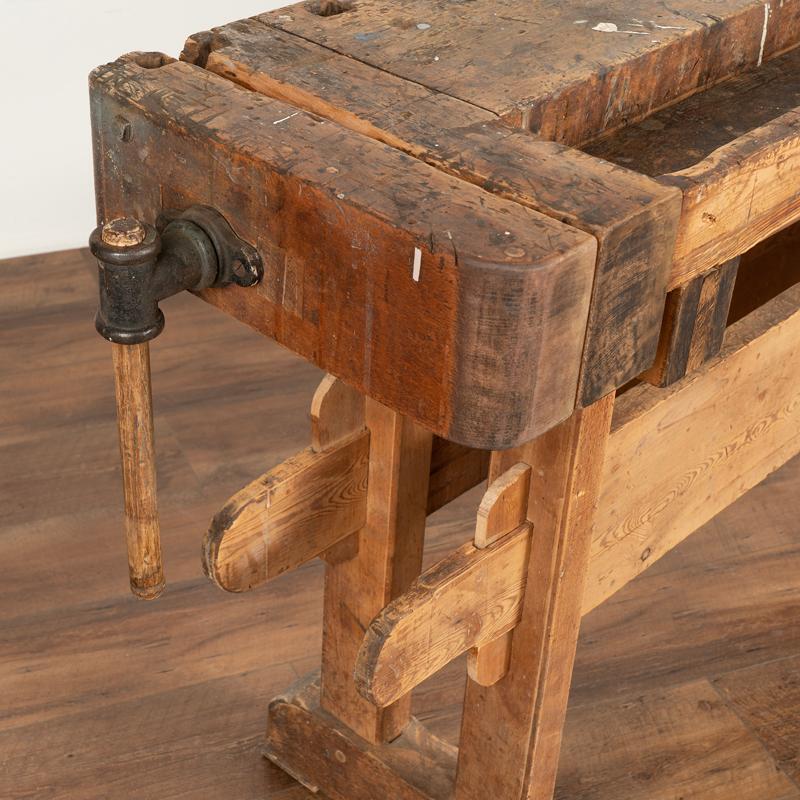 19th Century Antique Work Table Old Carpenter's Workbench Rustic Console Table