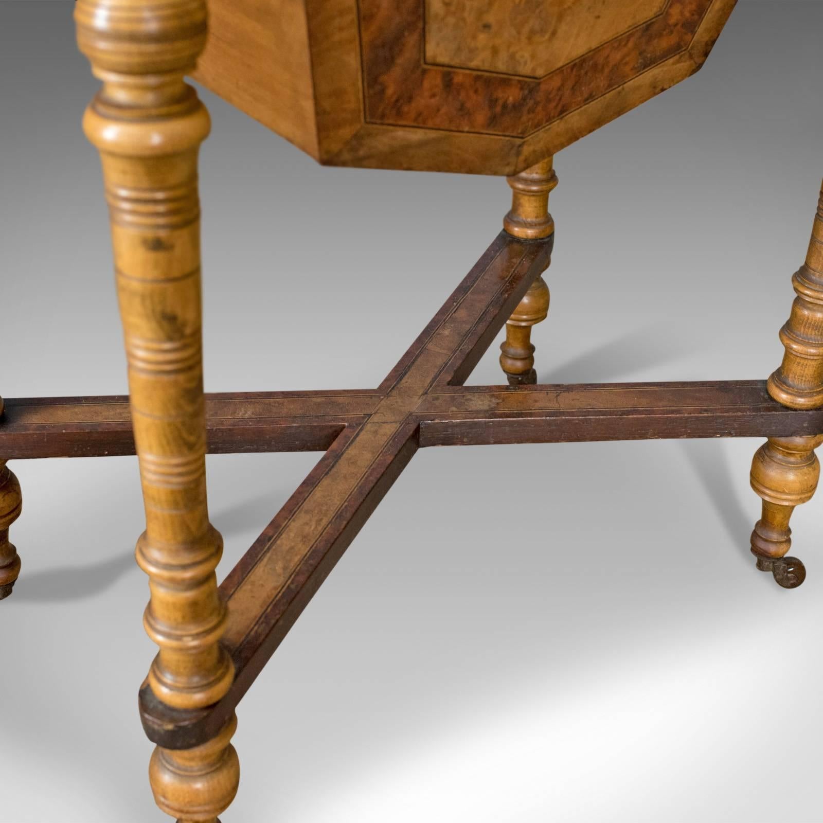 Antique Work Table Regency Sewing English Burr Walnut Amboyna, circa 1820 6