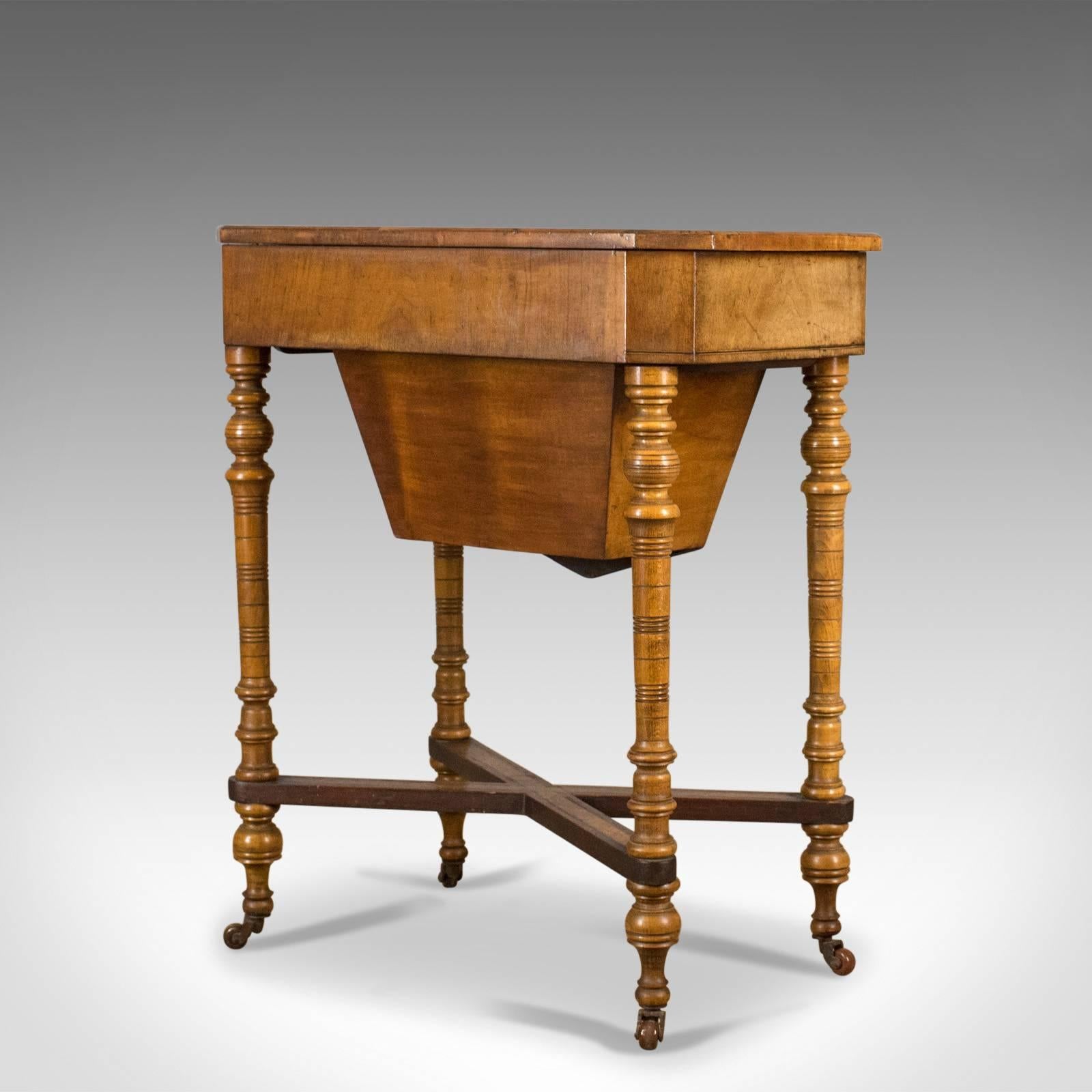 19th Century Antique Work Table Regency Sewing English Burr Walnut Amboyna, circa 1820