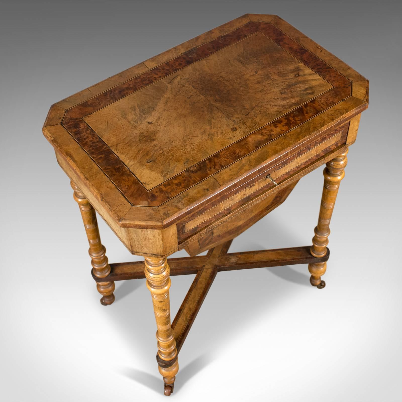 Antique Work Table Regency Sewing English Burr Walnut Amboyna, circa 1820 1