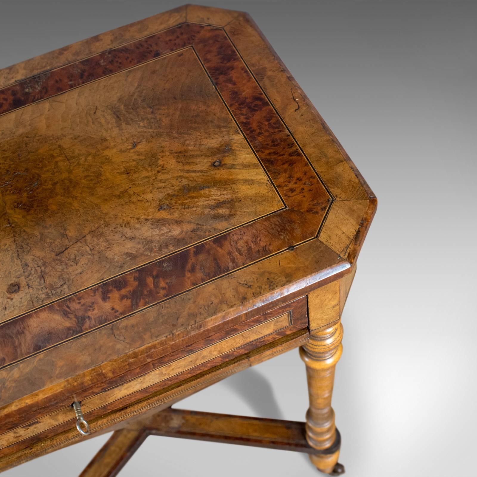 Antique Work Table Regency Sewing English Burr Walnut Amboyna, circa 1820 2