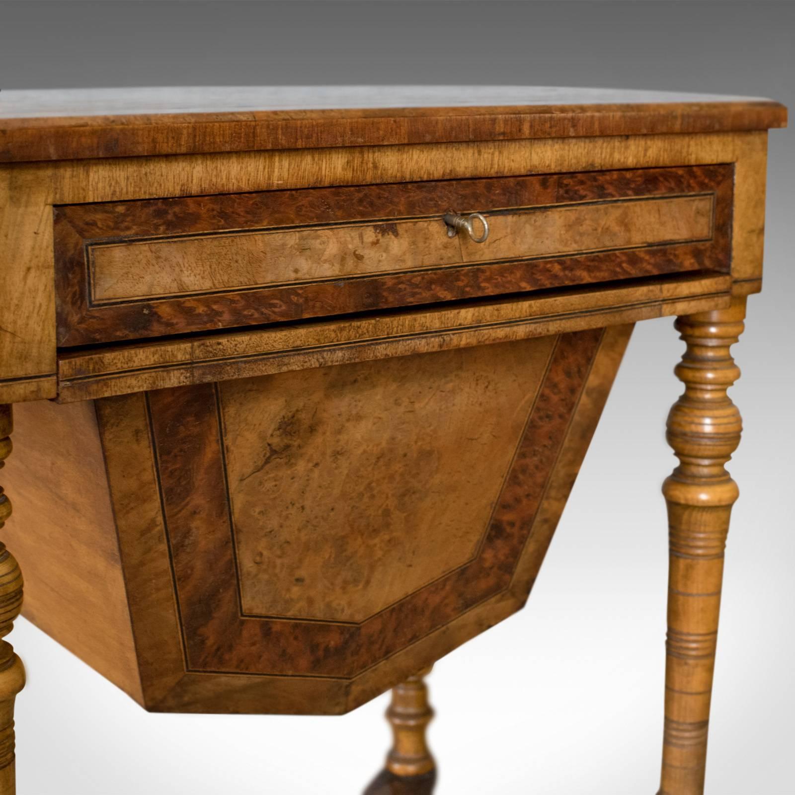 Antique Work Table Regency Sewing English Burr Walnut Amboyna, circa 1820 3