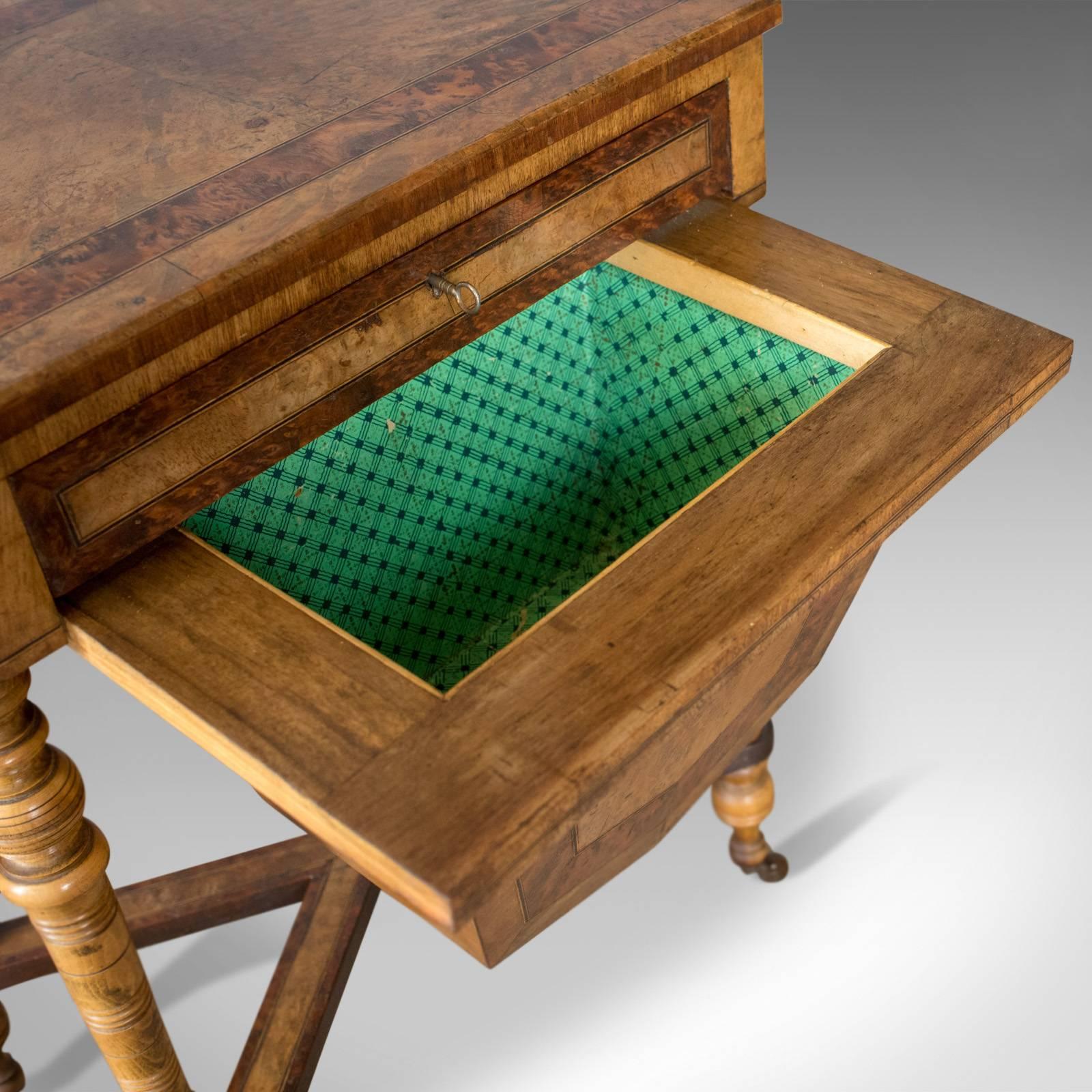Antique Work Table Regency Sewing English Burr Walnut Amboyna, circa 1820 5