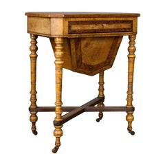 Antique Work Table Regency Sewing English Burr Walnut Amboyna, circa 1820