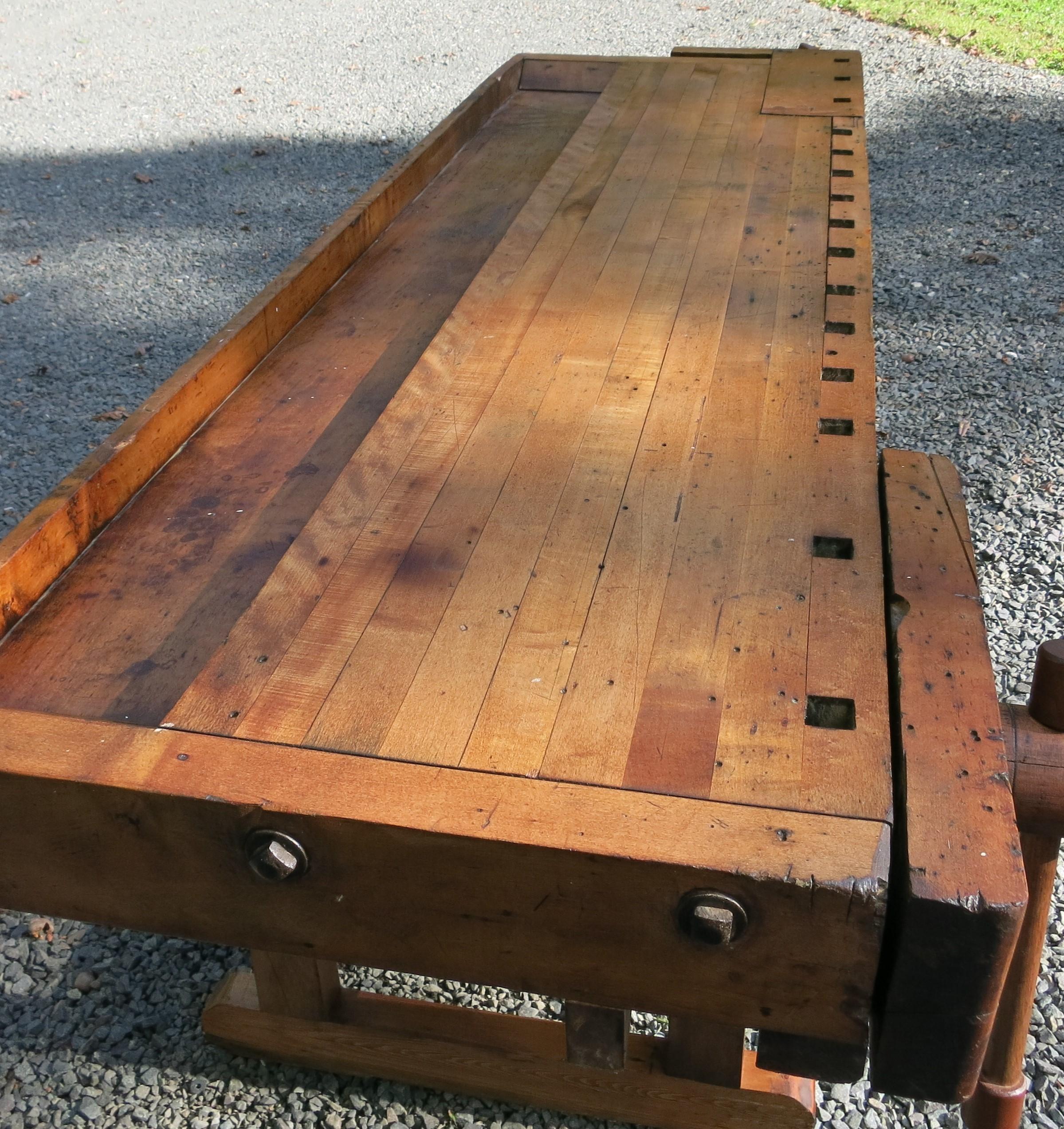 American Antique Workbench Industrial Table Hammacher Schlemmer, circa 1900