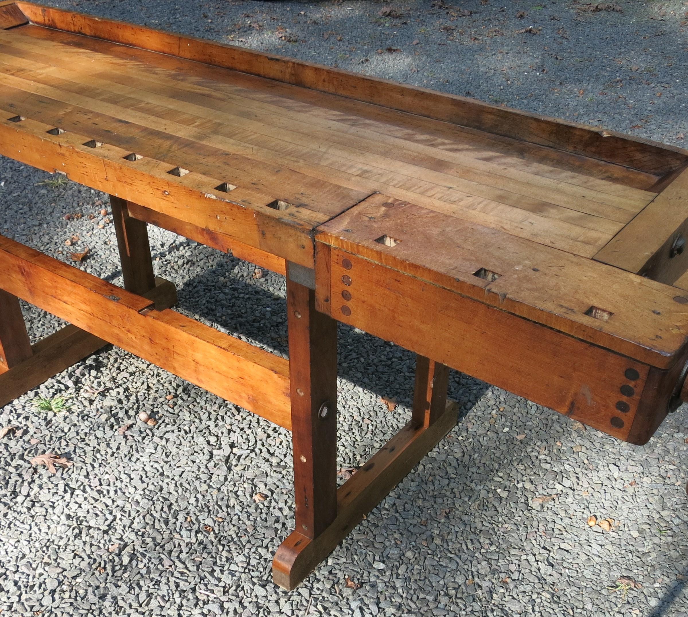 Wood Antique Workbench Industrial Table Hammacher Schlemmer, circa 1900