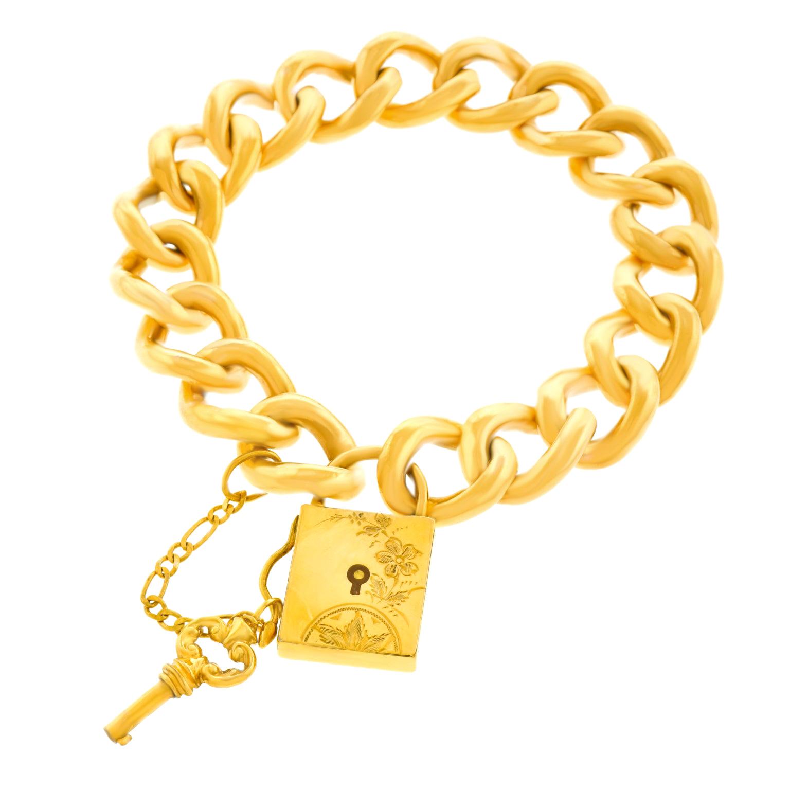 Antique Working Lock and Key Gold Bracelet