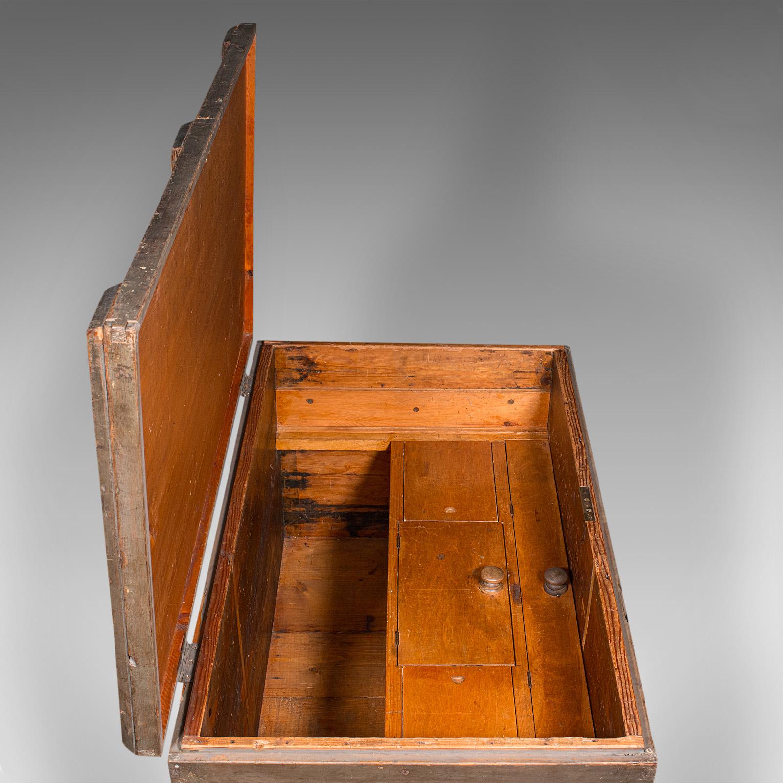 Antique Workman's Chest, English, Pine Tool Chest, Coffee Table, Victorian, 1880 For Sale 2