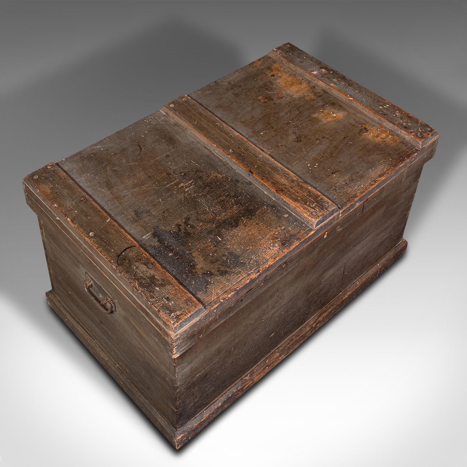19th Century Antique Workman's Chest, English, Pine Tool Chest, Coffee Table, Victorian, 1880 For Sale