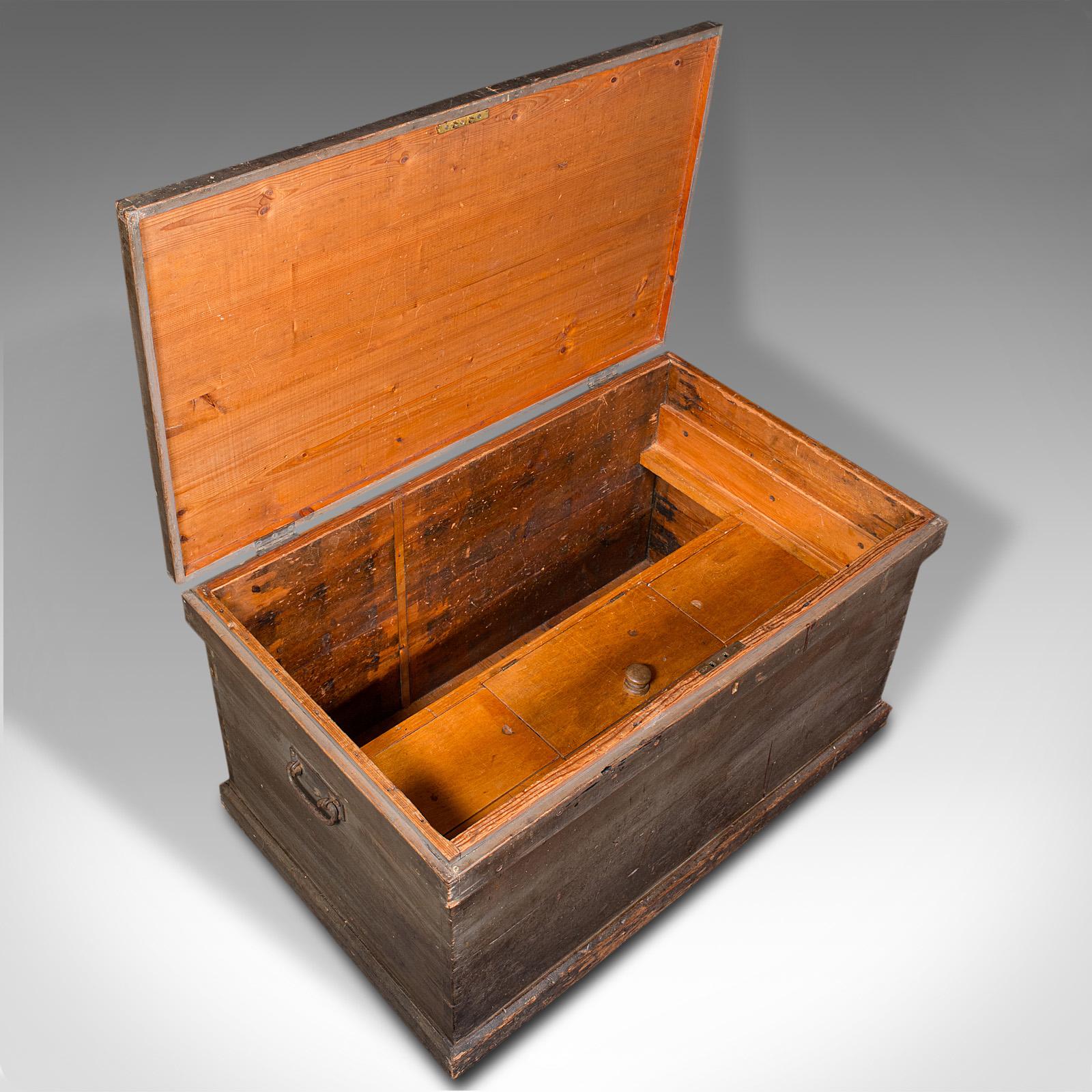 19th Century Antique Workman's Chest, English, Pine Tool Chest, Coffee Table, Victorian, 1880 For Sale