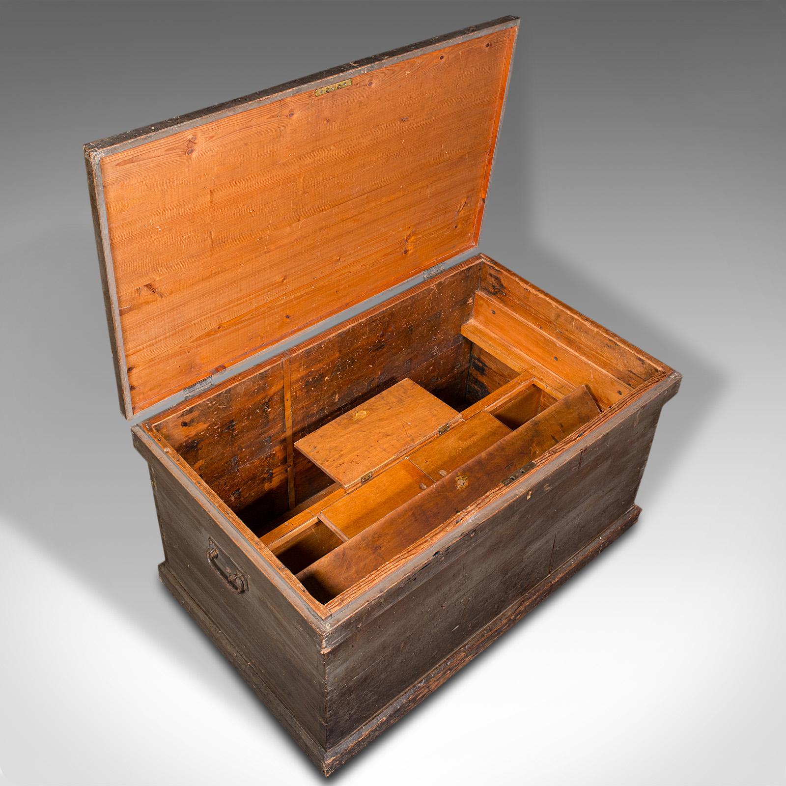 Antique Workman's Chest, English, Pine Tool Chest, Coffee Table, Victorian, 1880 For Sale 1