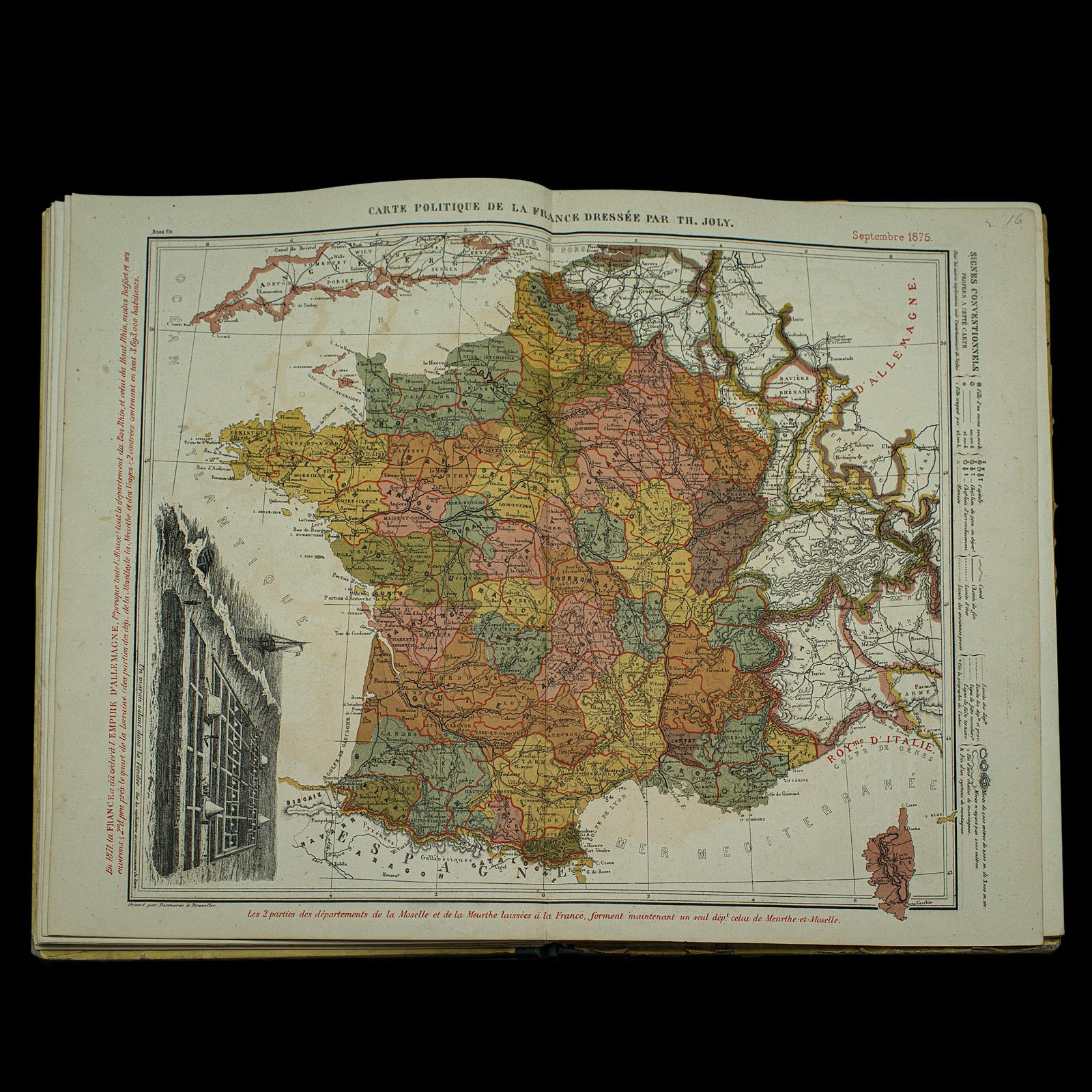 Antique World Atlas, French Language, Cartography, Reference Book, Victorian 5