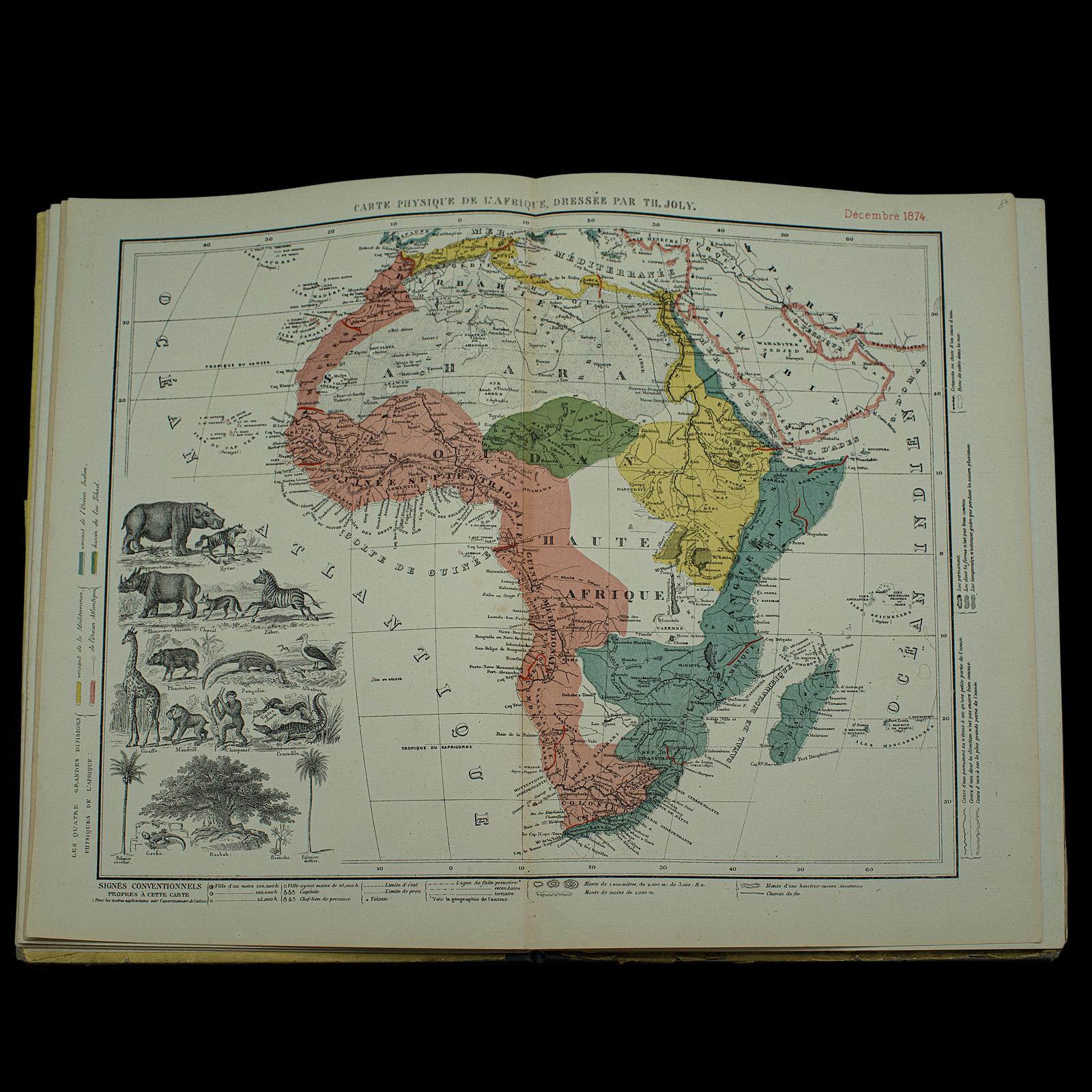 Antique World Atlas, French Language, Cartography, Reference Book, Victorian 2