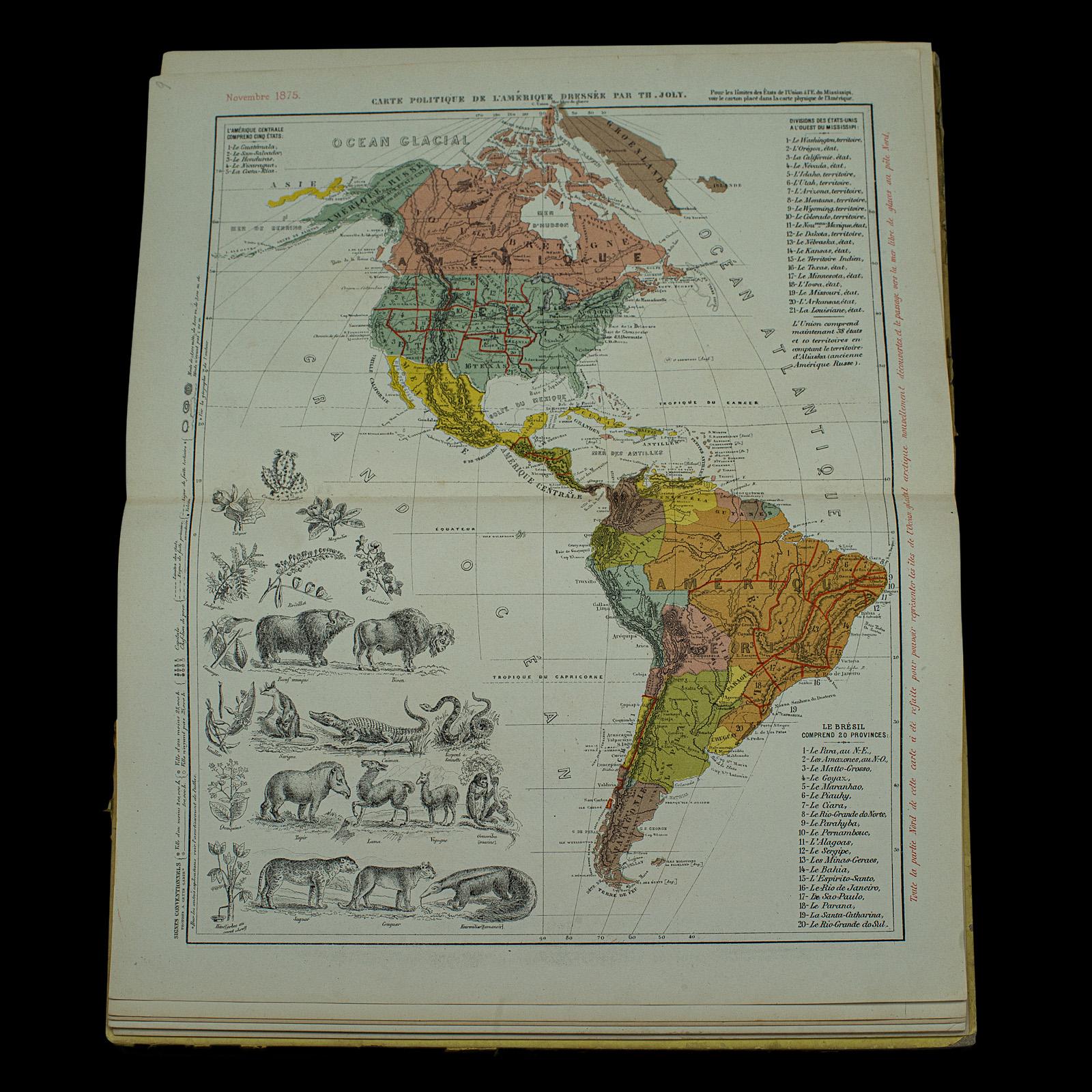 Antique World Atlas, French Language, Cartography, Reference Book, Victorian 3