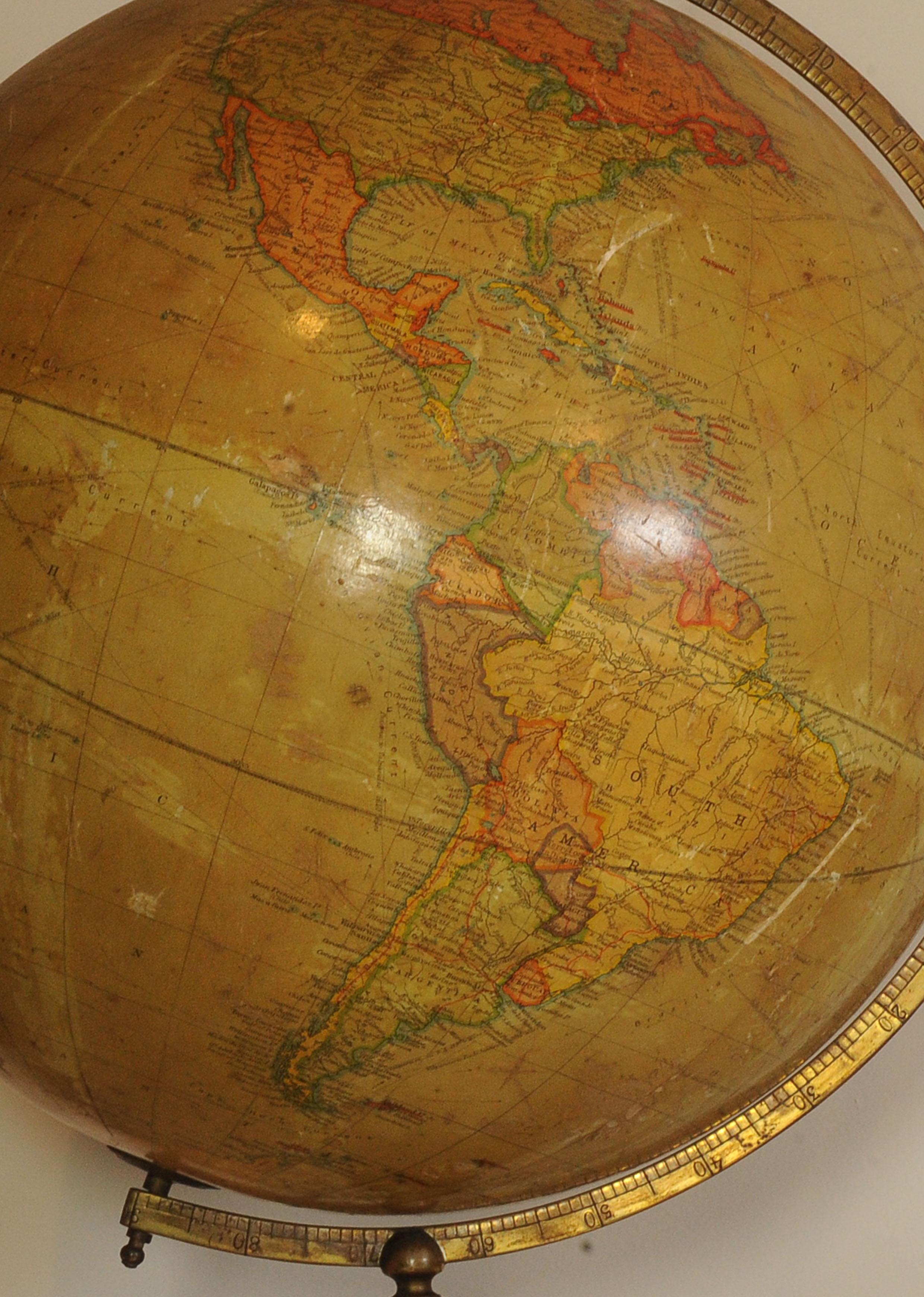 Antique World Globe From Fleet Street London 1923 on Wooden Stand For Sale 1