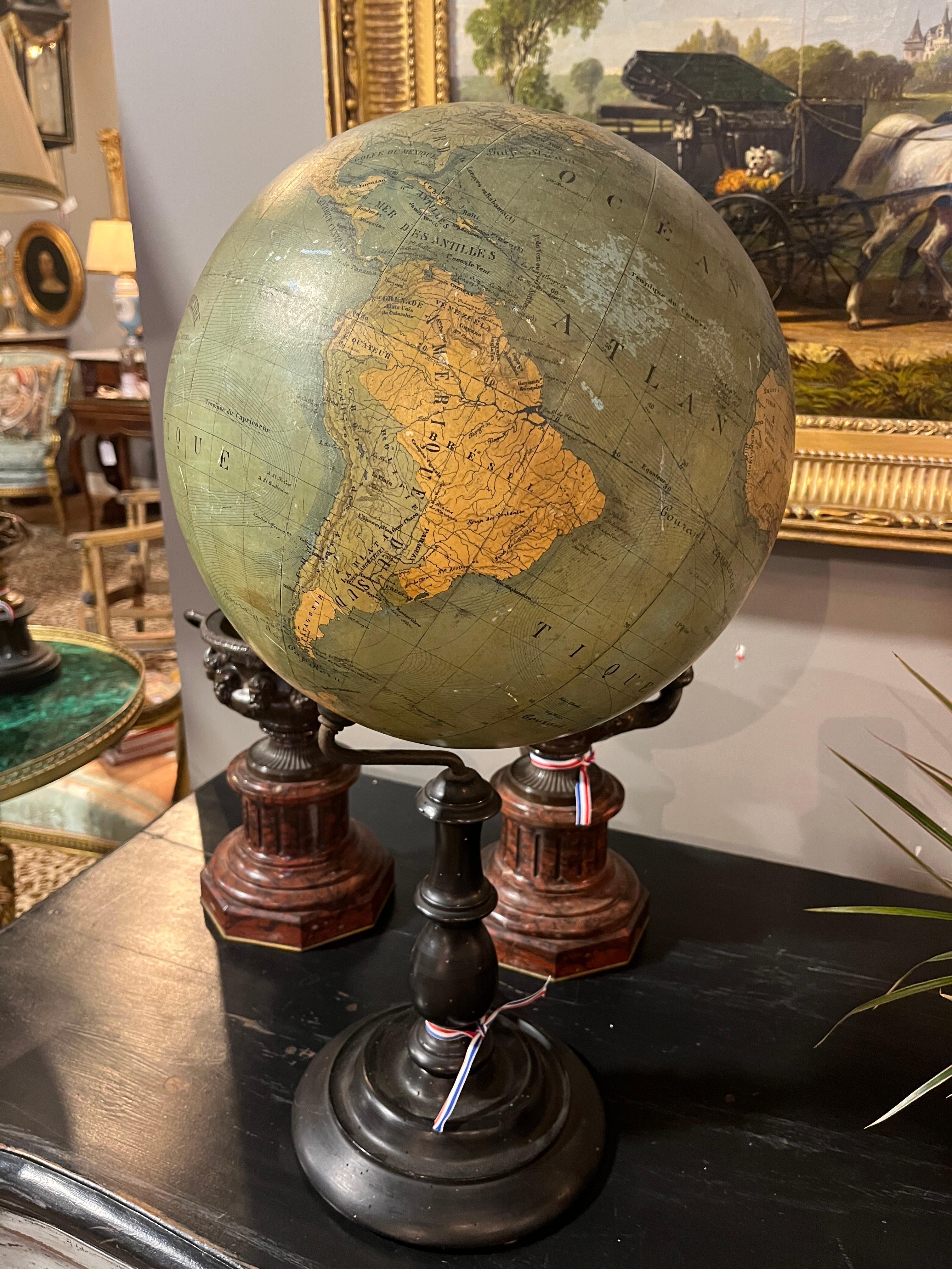 Antique World Globe On Stand French. Beautiful piece purchased in France. Age appropriate wear, see detailed photos or message us with questions. 