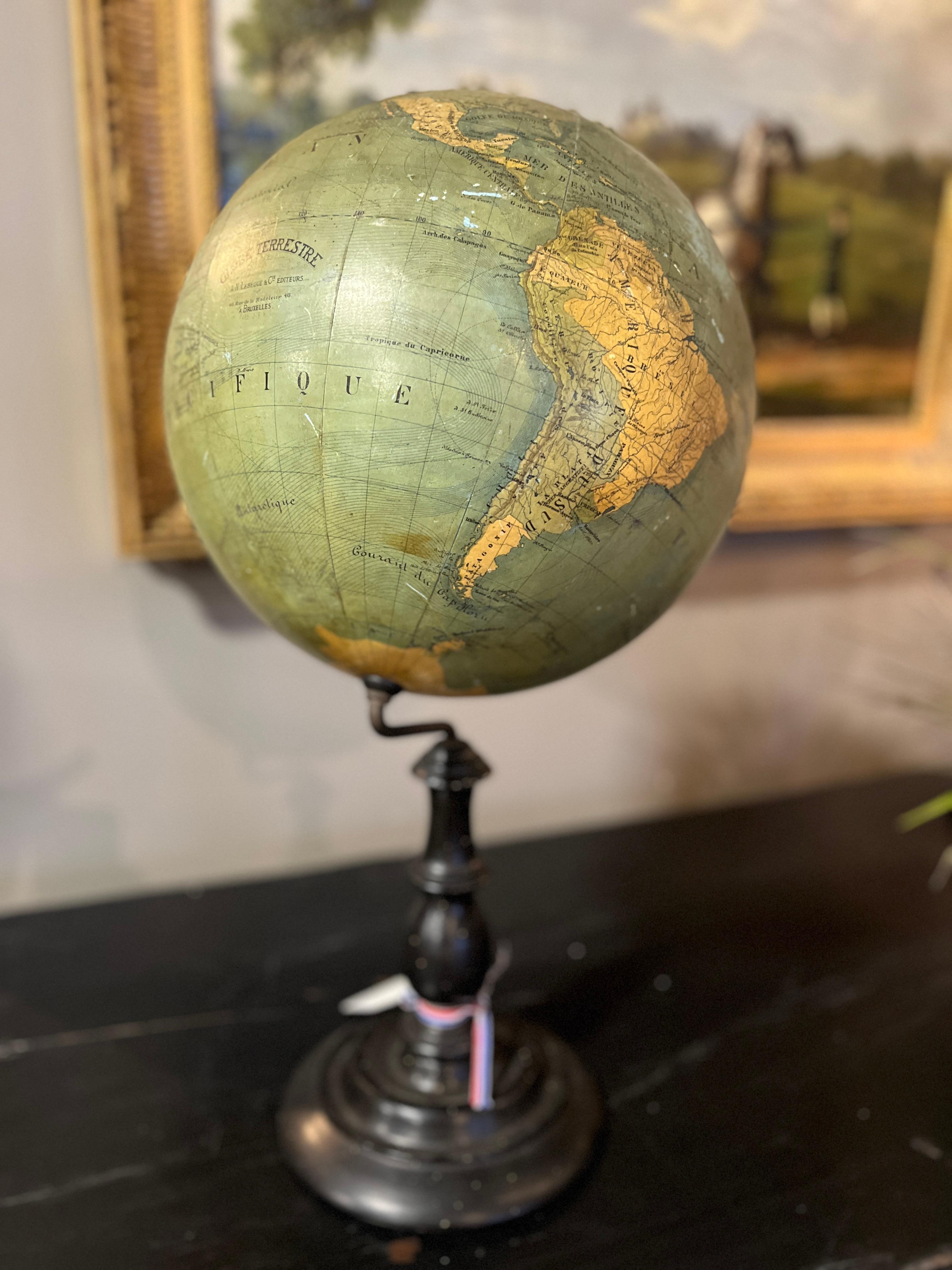 Neoclassical Antique World Globe On Stand French For Sale