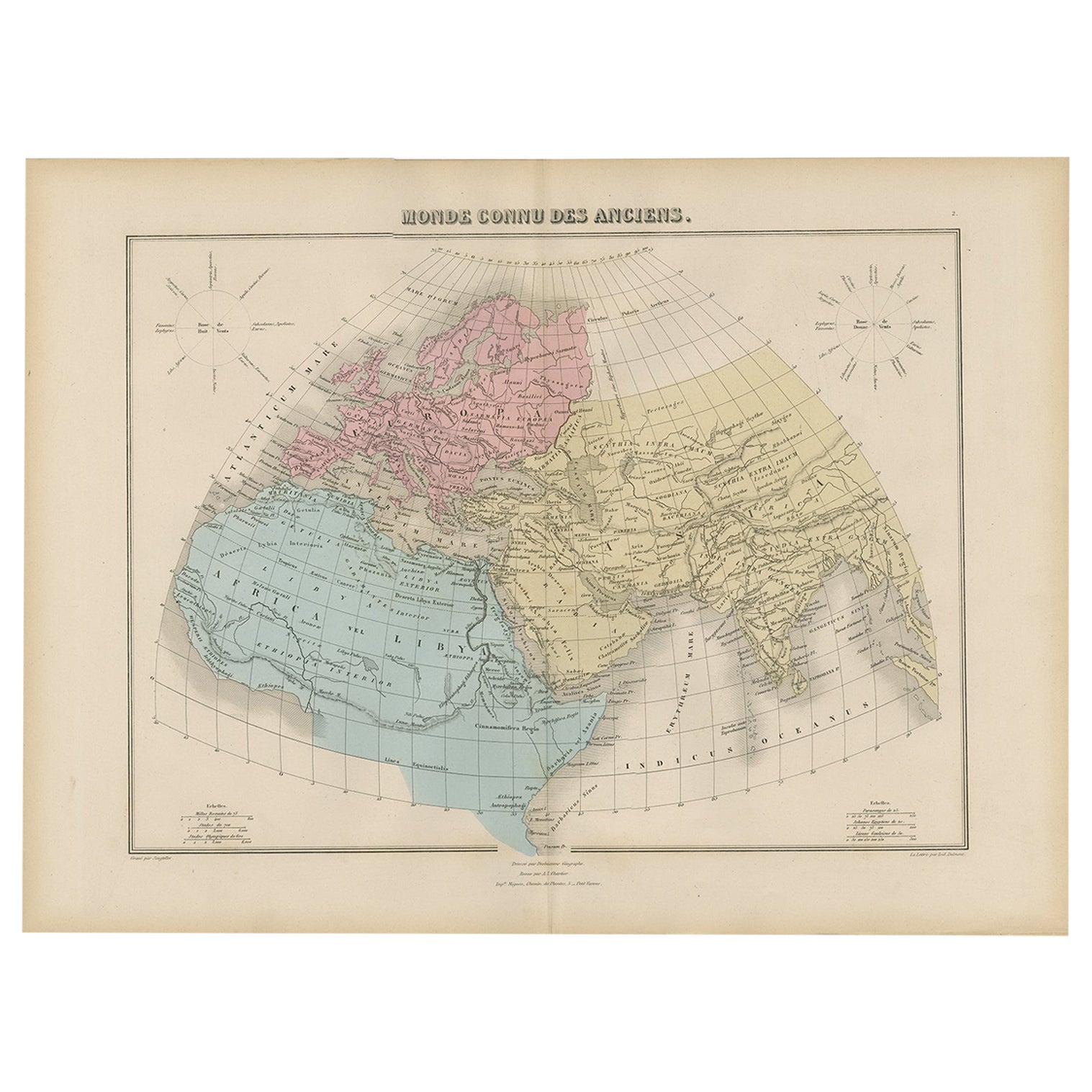 Carte du monde antique avant les voyages de Christopher Columbus, 1880 en vente