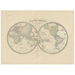 Antique World Map by Lapie, 1842