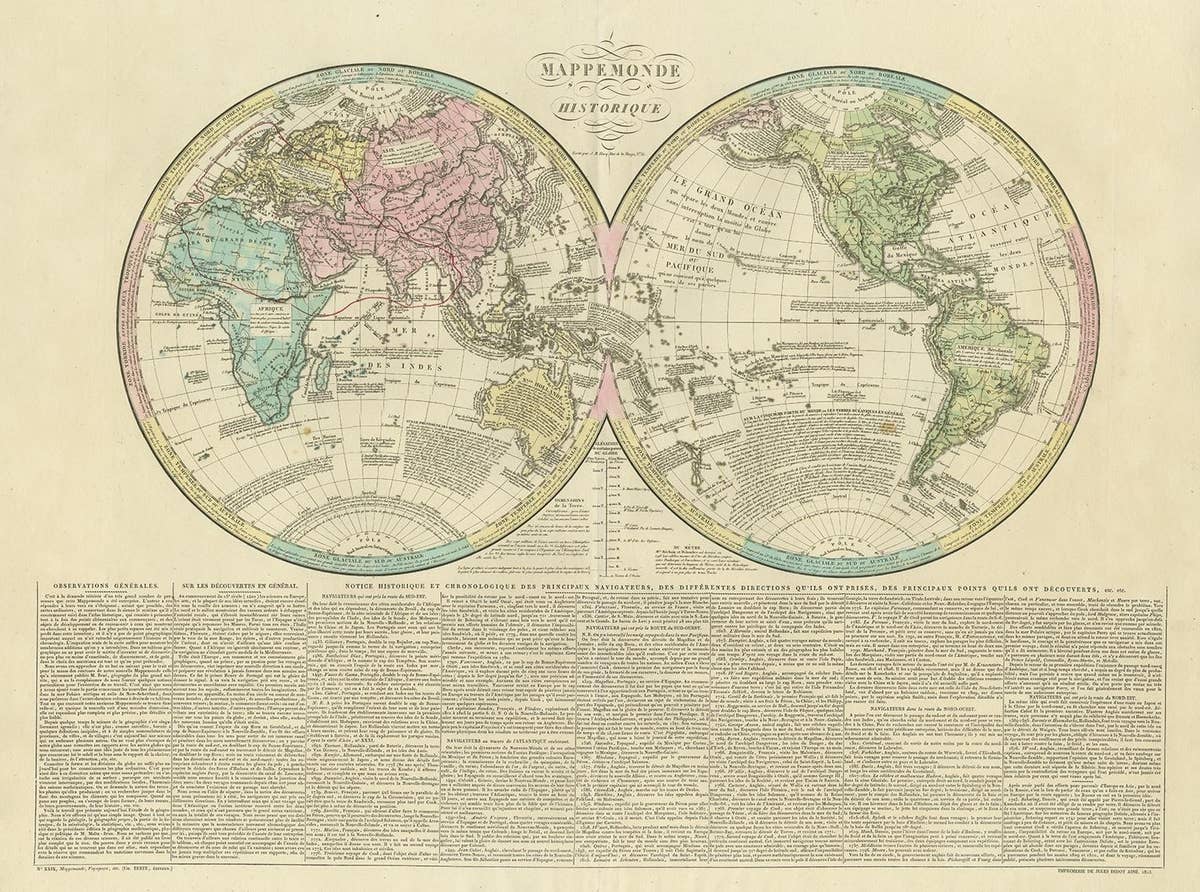 Antique World Map by Lesage, 1823