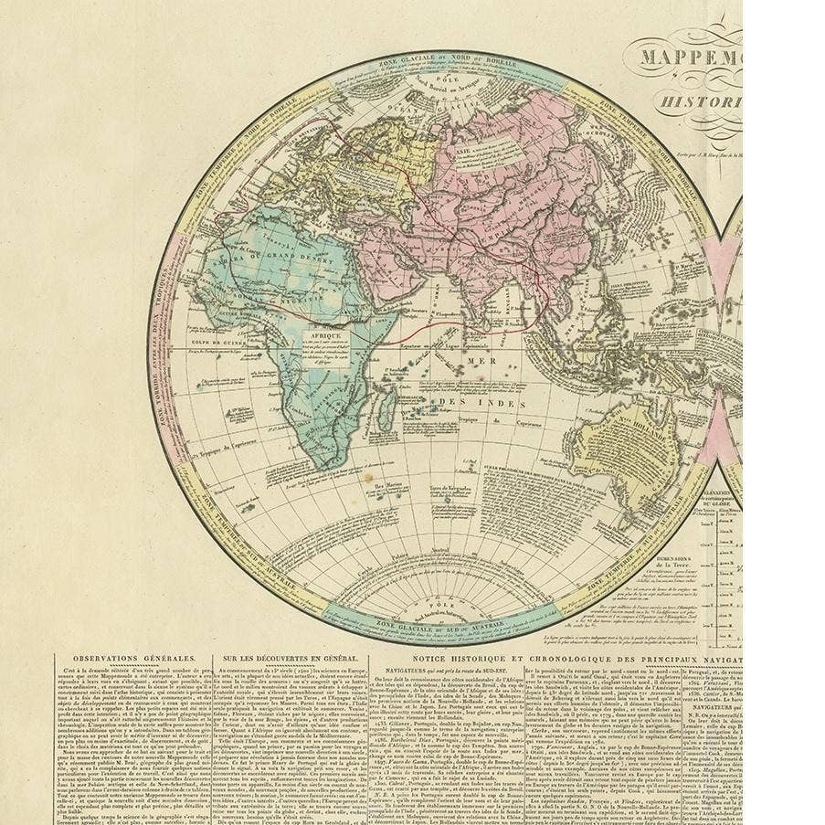 Antique World Map by Lesage, 1823