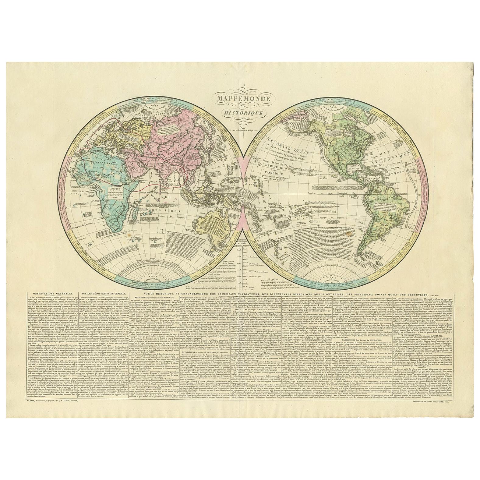 Antique World Map by Lesage, 1823 For Sale