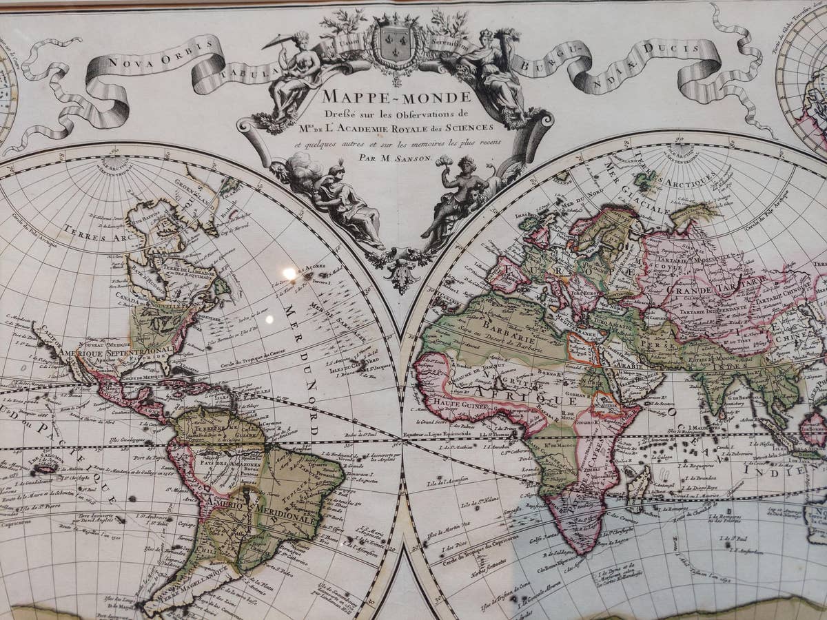 Original Antique Hand-colored World Map with or without Frame, '1696'
