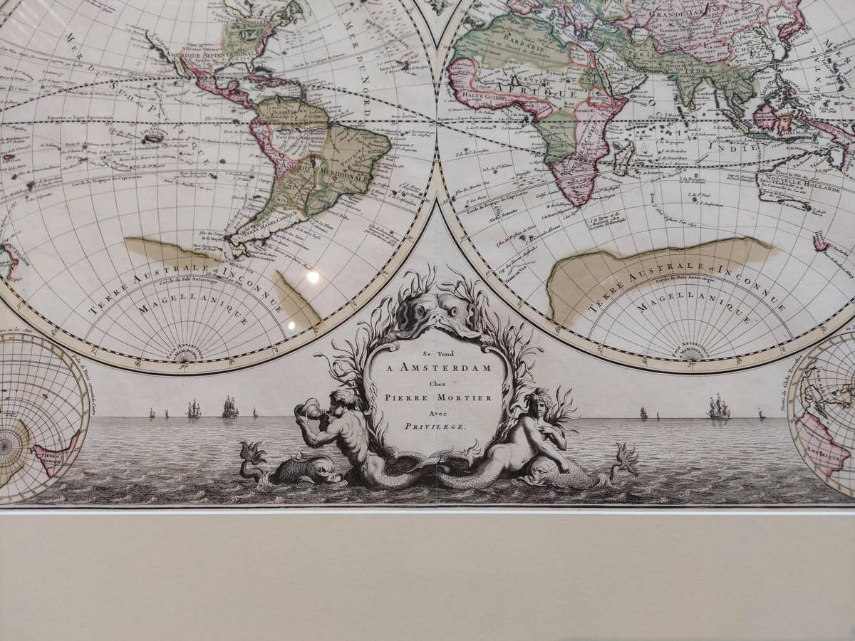 Original Antique Hand-colored World Map with or without Frame, '1696'