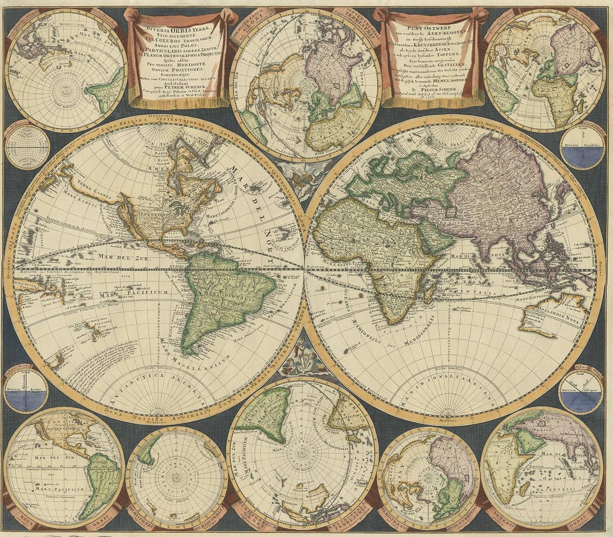 Antique World Map by P. Schenk '1706'