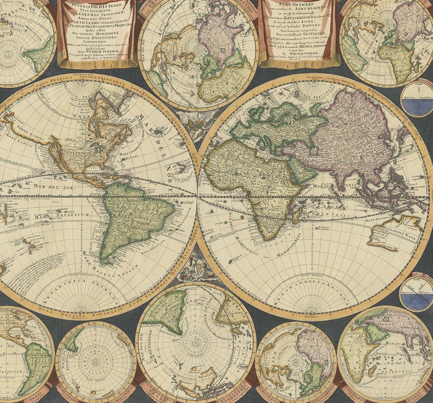 Antique World Map By P Schenk 1706 For Sale At 1stdibs