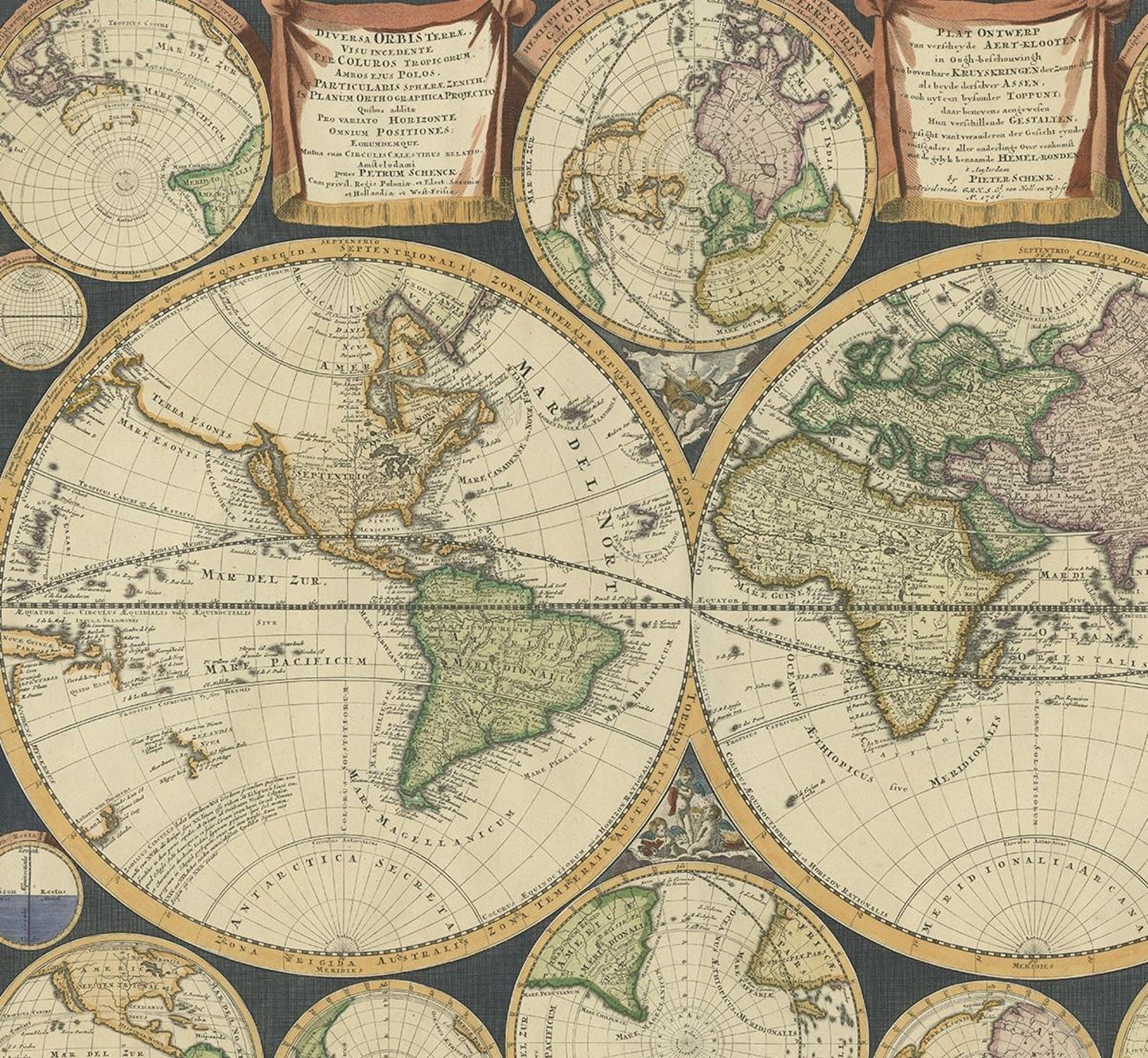 Antique World Map By P Schenk 1706 For Sale At 1stdibs