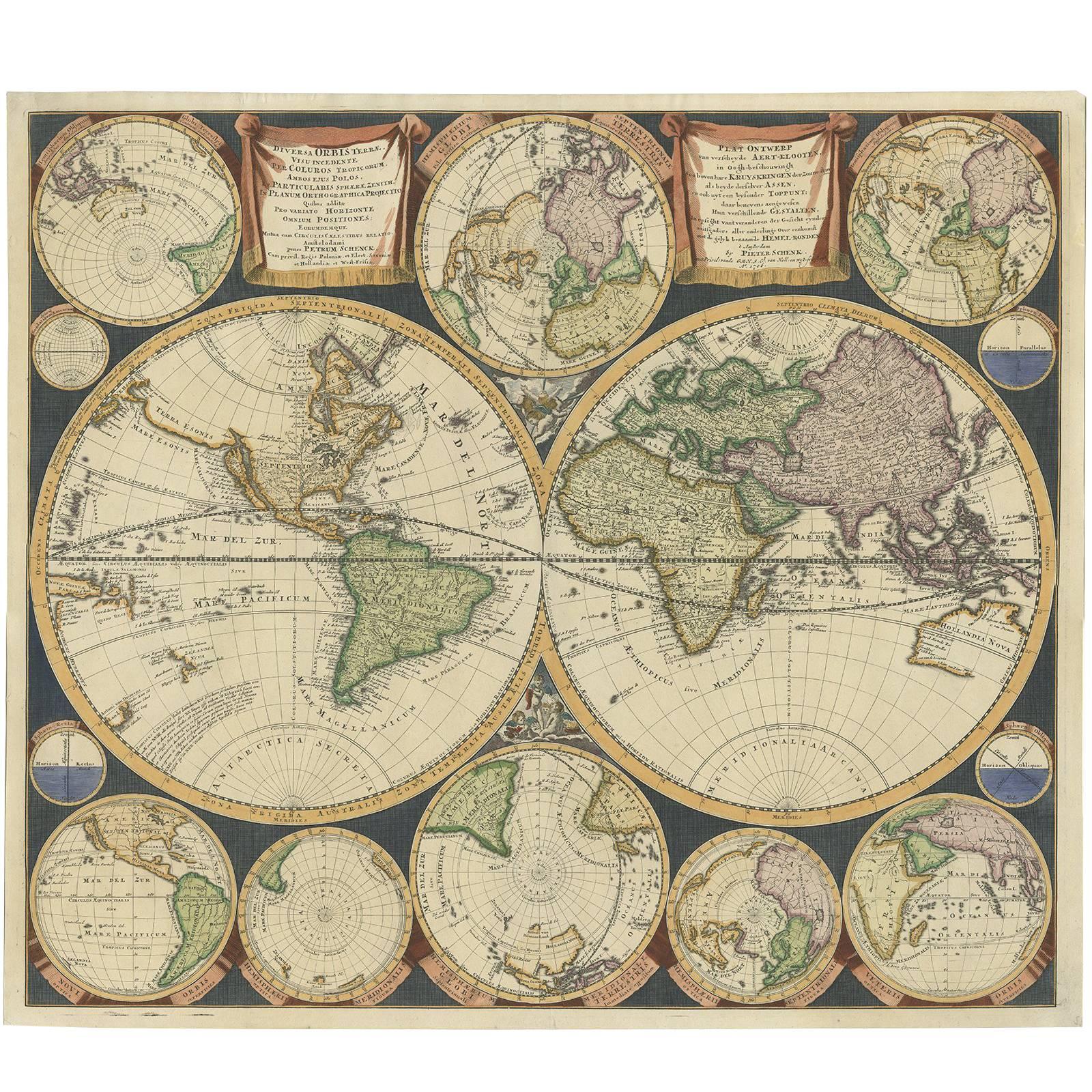 Antique World Map by P. Schenk '1706' For Sale