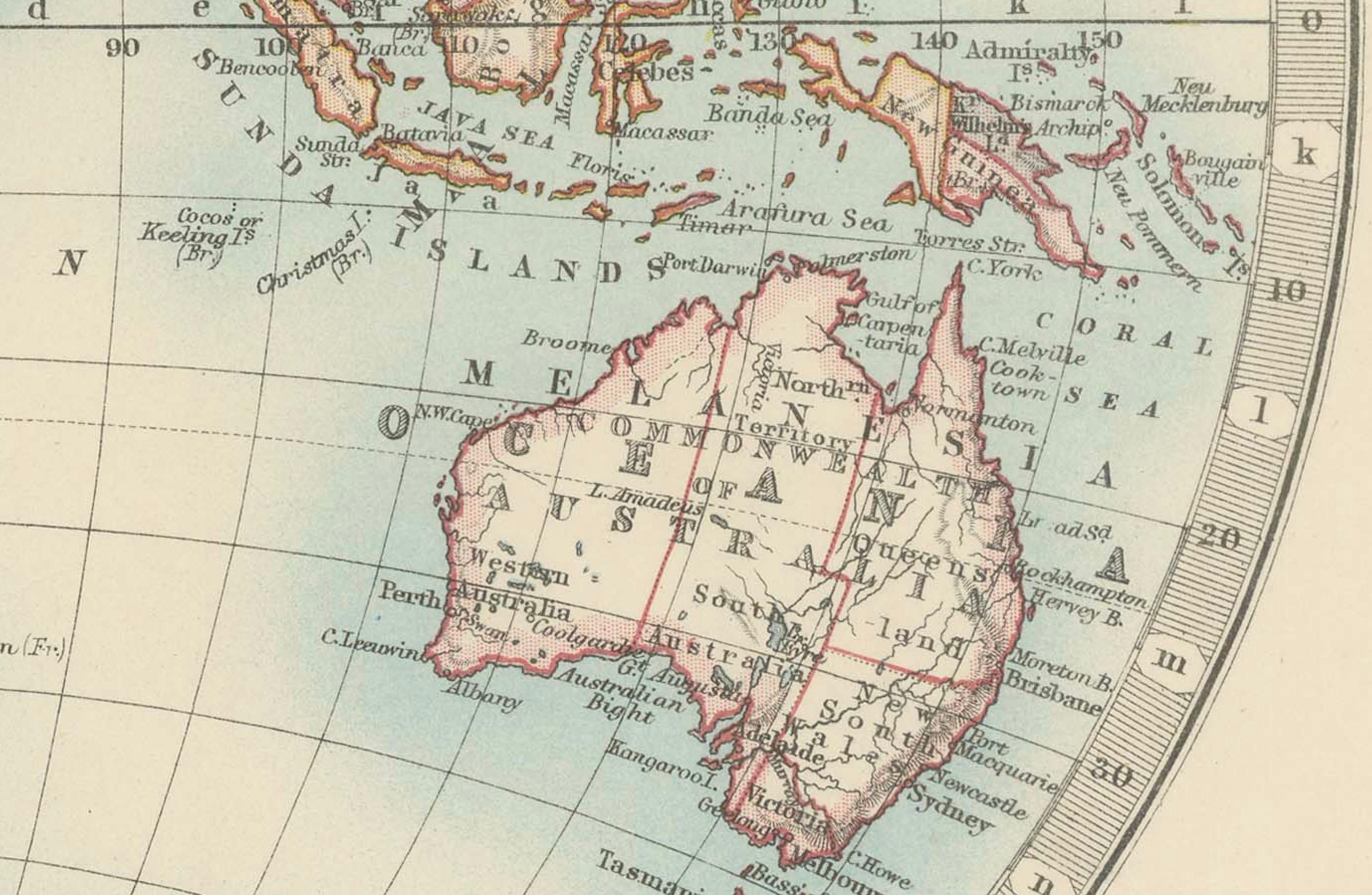 Papier Carte du monde ancienne en hémisphères avec des couleurs délicates au pastel, 1903 en vente