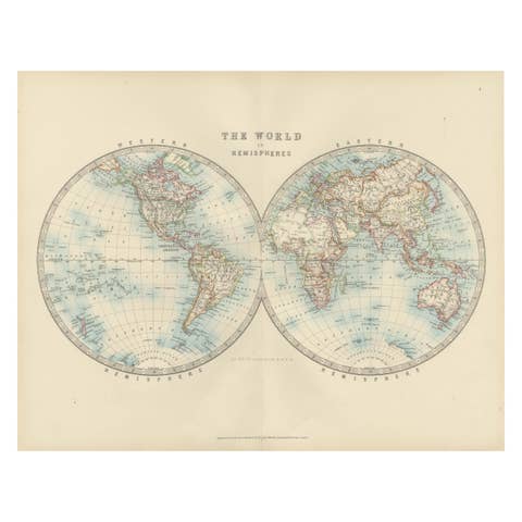 Antique World Map in Hemispheres with Delicate Pastel Coloring, 1903