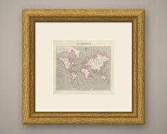 Antique World Map of the French Colonies in Four Continents, circa 1860