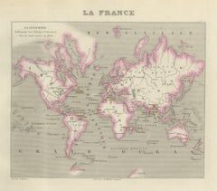Antique World Map of the French Colonies in Four Continents, circa 1860
